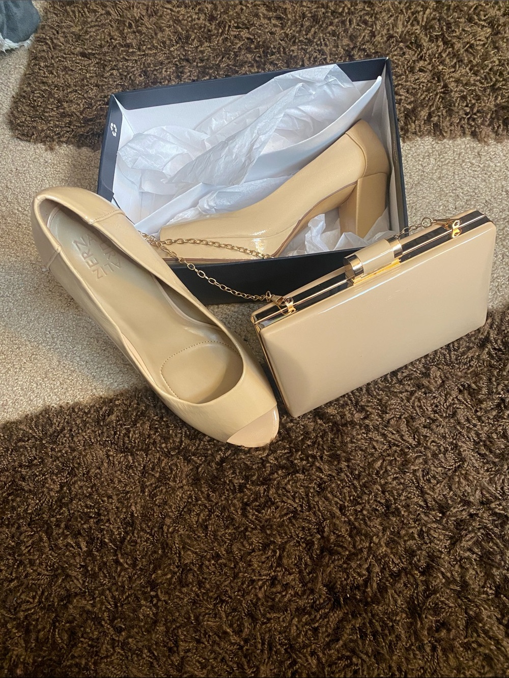 Naturalizer Beige Peep-Toe Pumps with Matching Clutch